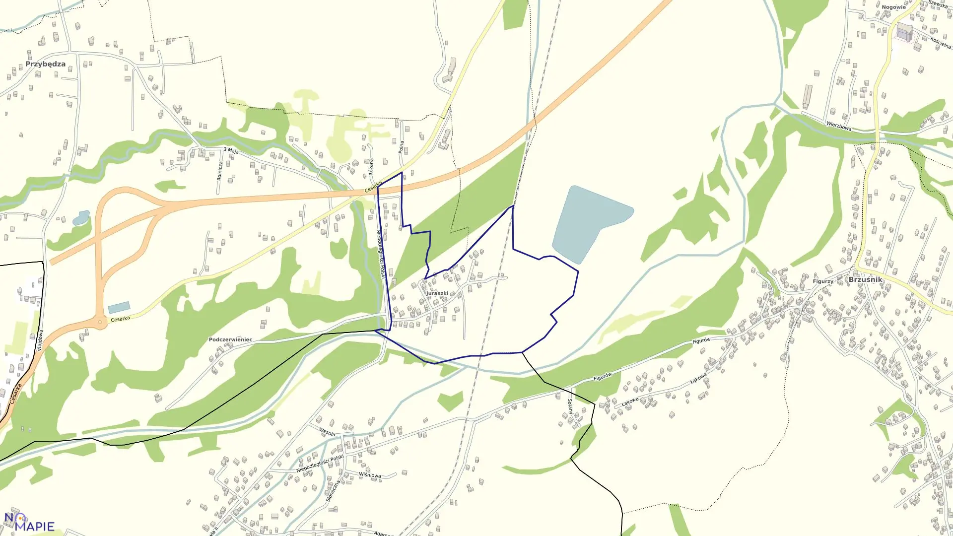 Mapa obrębu Radziech.Ad Cięcina w gminie Węgierska Górka