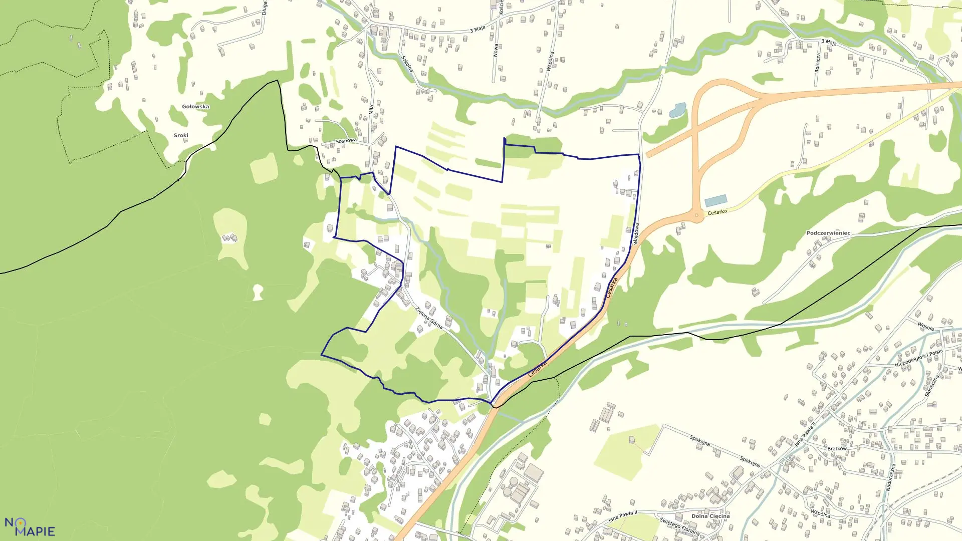 Mapa obrębu Radziech.Ad W.Górka w gminie Węgierska Górka